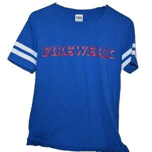 Pink Victorias Secret XS FIREWERK Football Style T Shirt Firework 4th of July